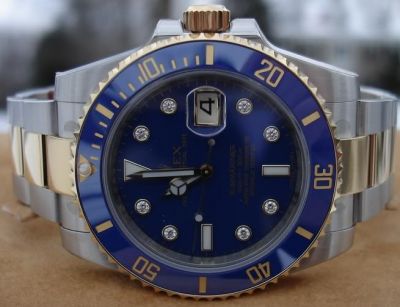 NEW UPGRADED Rolex Submariner Watch 2-Tone Blue Diamond & Ceramic Bezel 